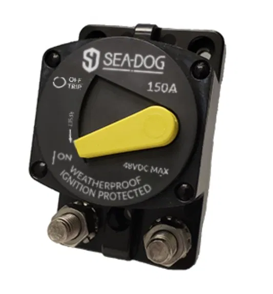 830531 – SEA DOG Circuit Breaker, SD-87 Resettable Circuit Breaker 150 Amp 48 Volt DC Manual Reset Black Plastic Surf...